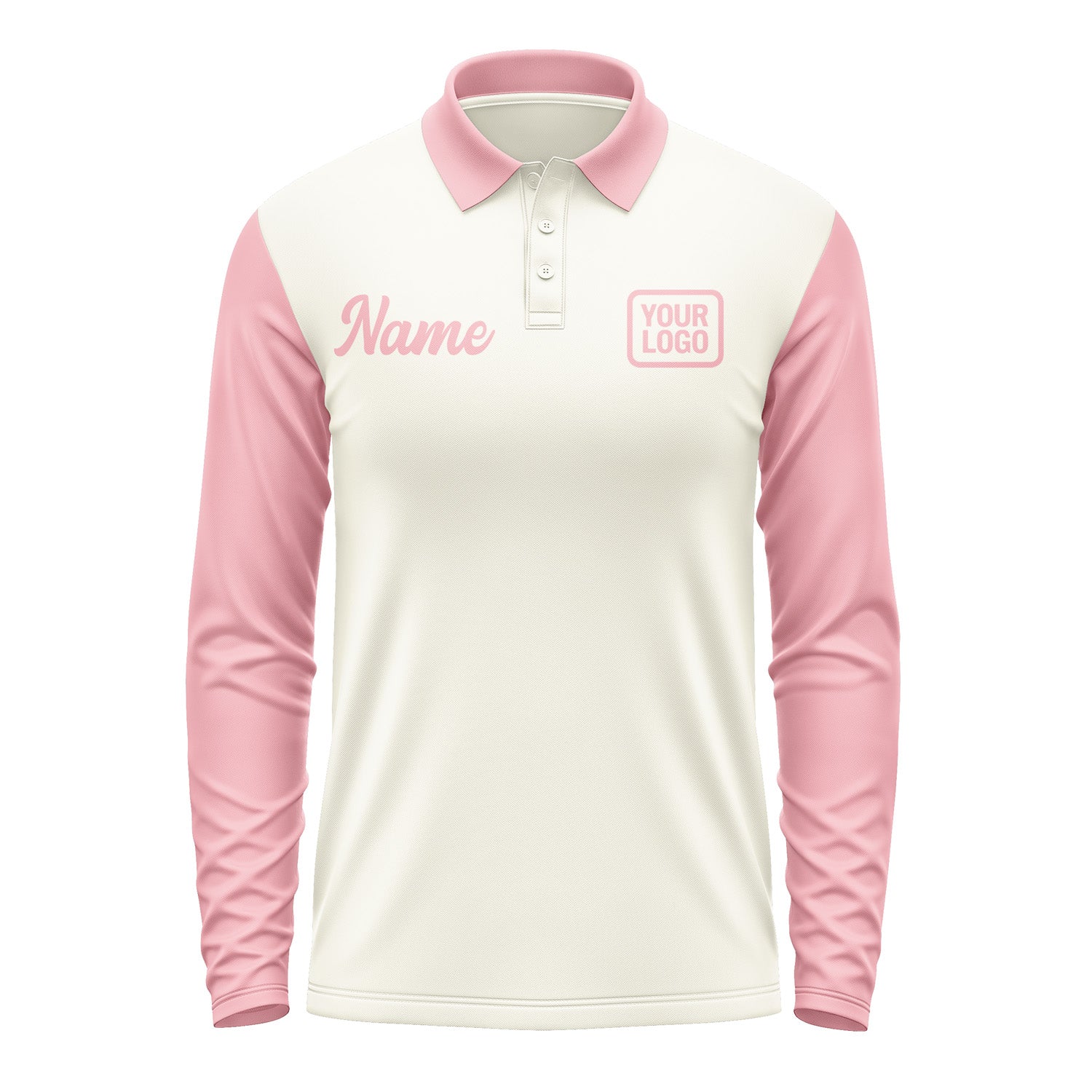 Custom Cream Light Pink Long Sleeve Polo Shirt Pl032121B121