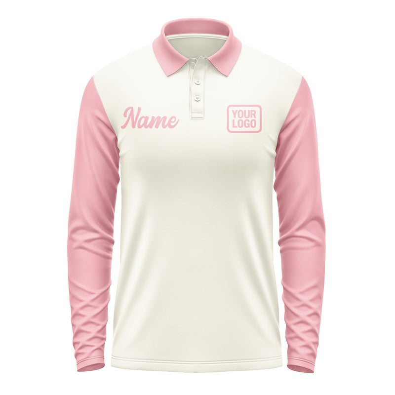 Custom Cream Light Pink Long Sleeve Polo Shirt Pl032121B121
