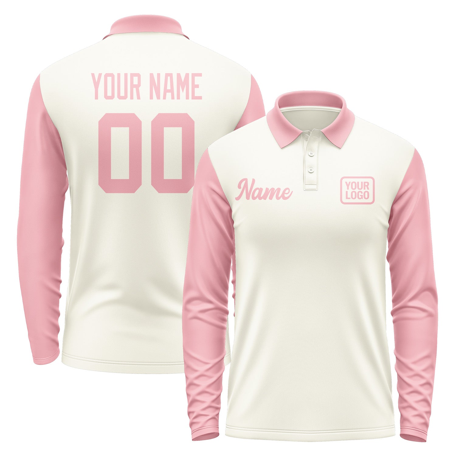 Custom Cream Light Pink Long Sleeve Polo Shirt Pl032121B121
