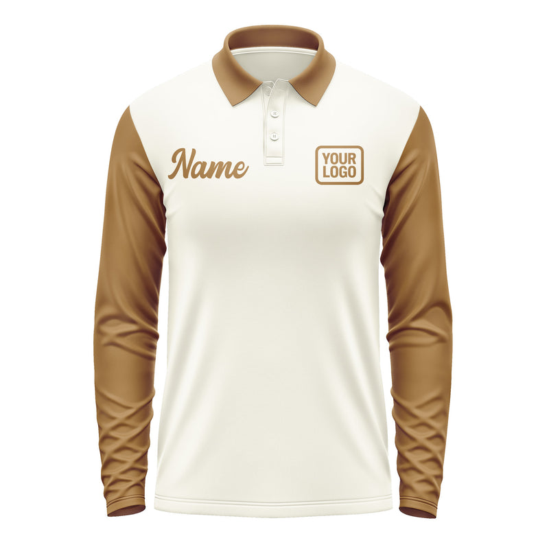 Custom Cream Khaki Long Sleeve Polo Shirt Pl032222B122