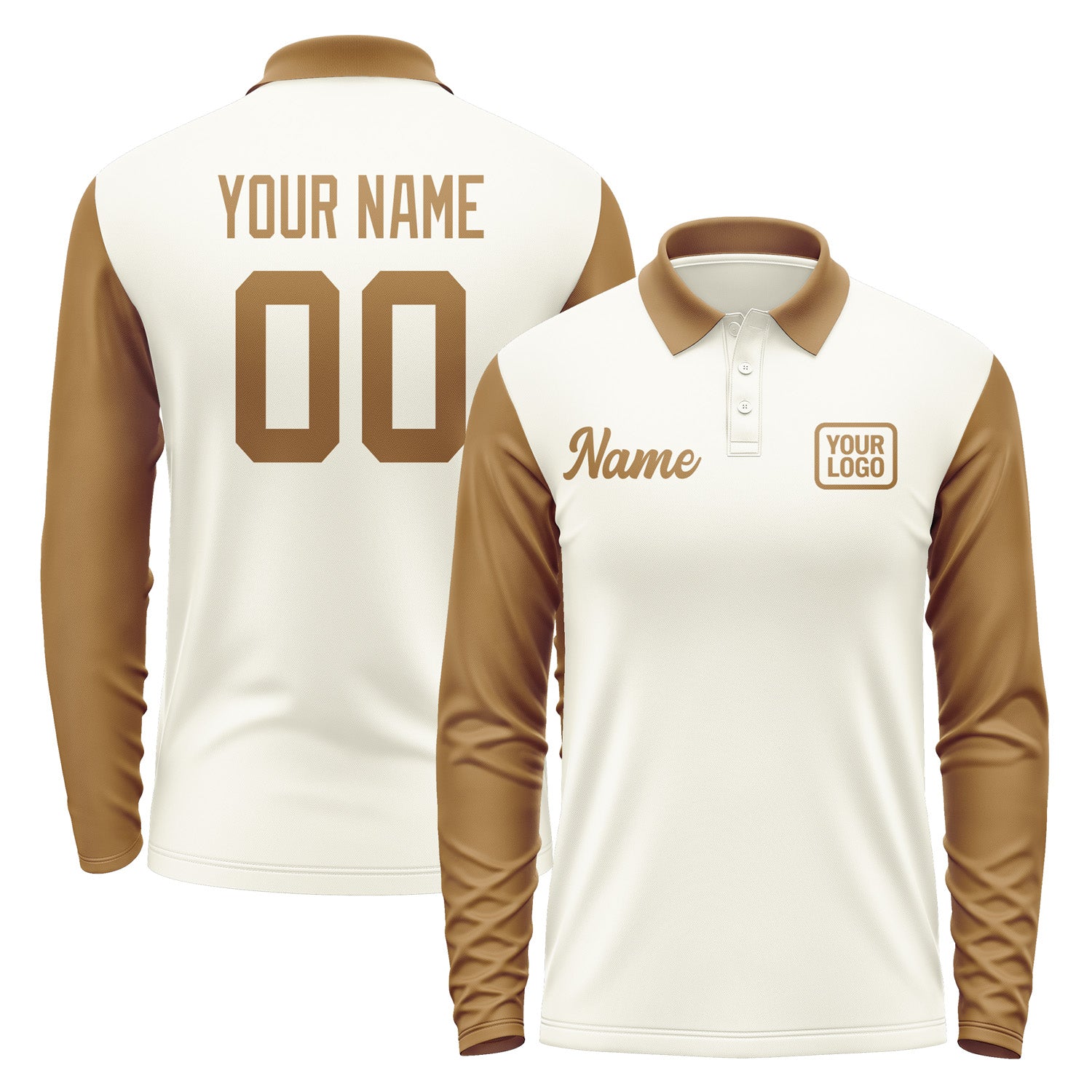 Custom Cream Khaki Long Sleeve Polo Shirt Pl032222B122