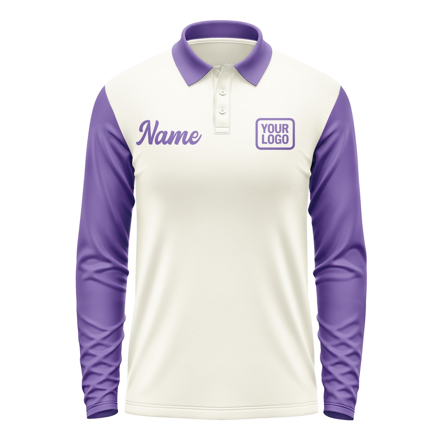 Custom Cream Light Purple Long Sleeve Polo Shirt Pl032323B123