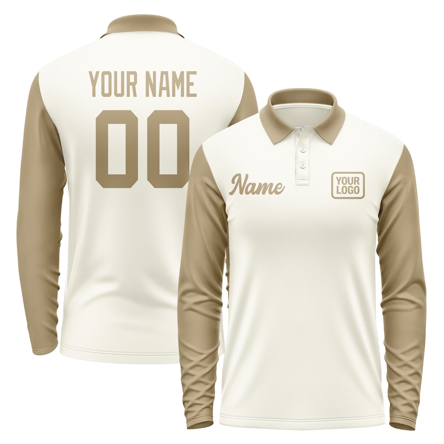 Custom Cream Light Khaki Long Sleeve Polo Shirt Pl032525B125
