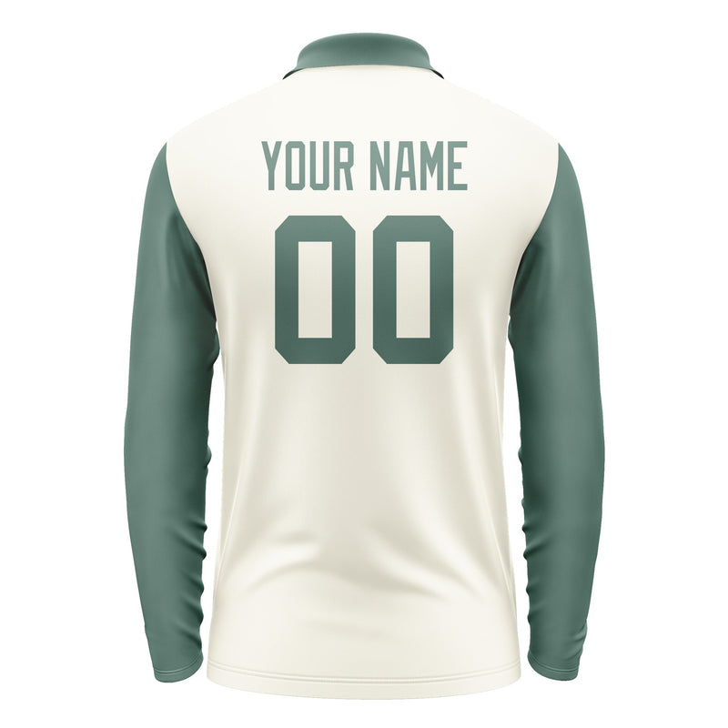 Custom Cream Blue Green Long Sleeve Polo Shirt Pl032727B127