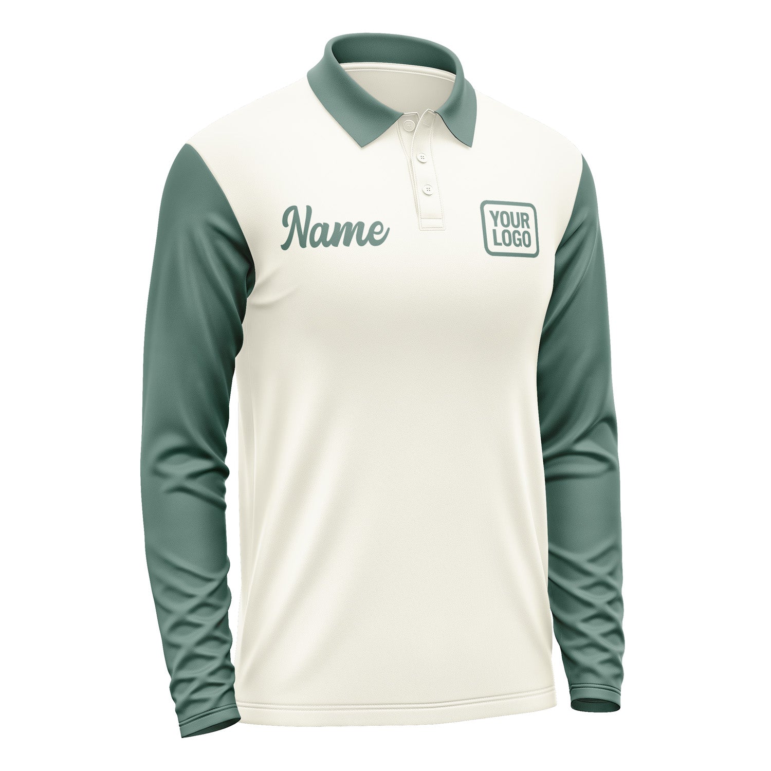 Custom Cream Blue Green Long Sleeve Polo Shirt Pl032727B127