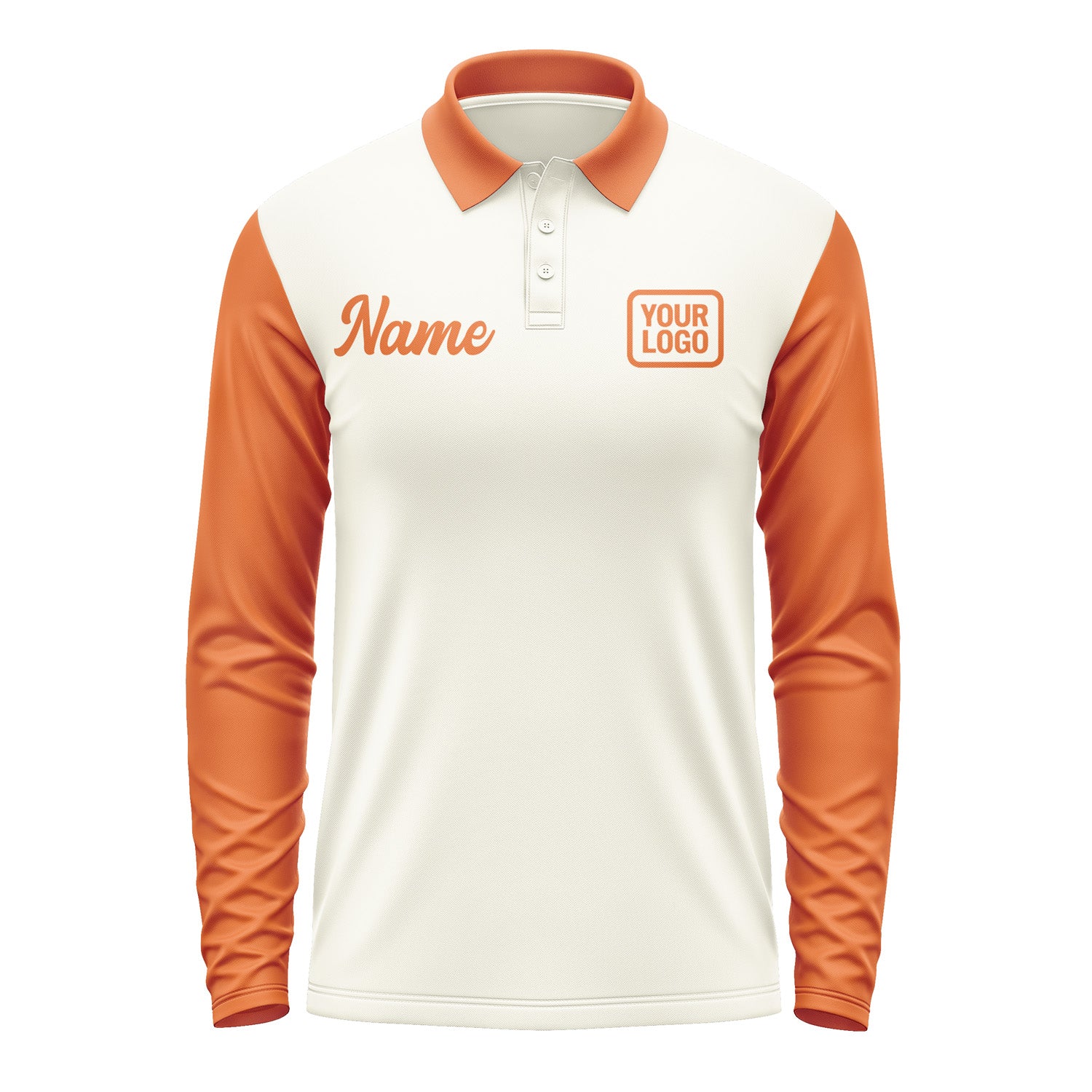 Custom Cream Orange Long Sleeve Polo Shirt Pl032828B128