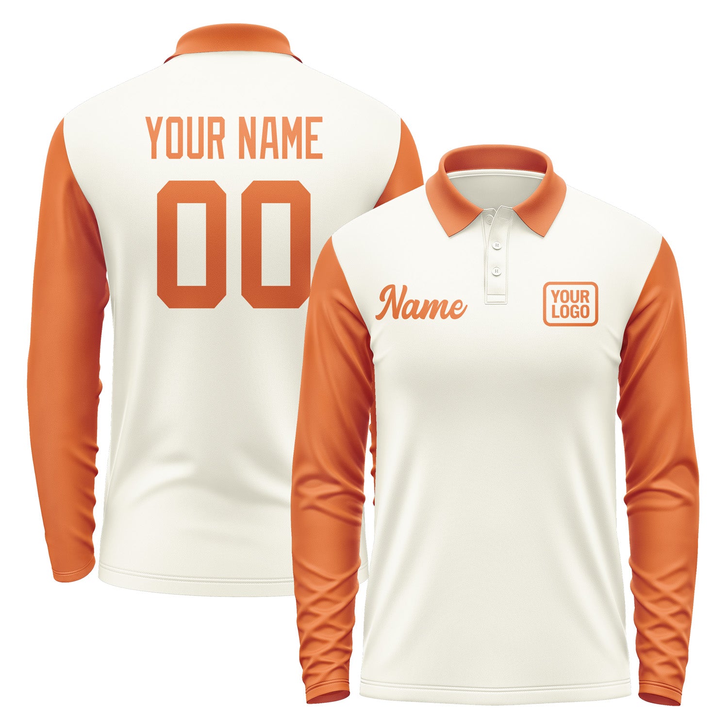 Custom Cream Orange Long Sleeve Polo Shirt Pl032828B128
