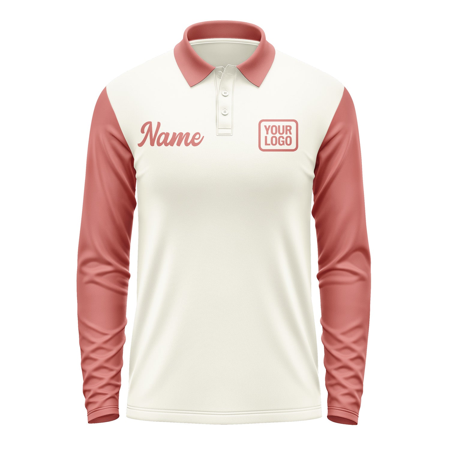 Custom Cream Copper Rose Long Sleeve Polo Shirt Pl032929B129