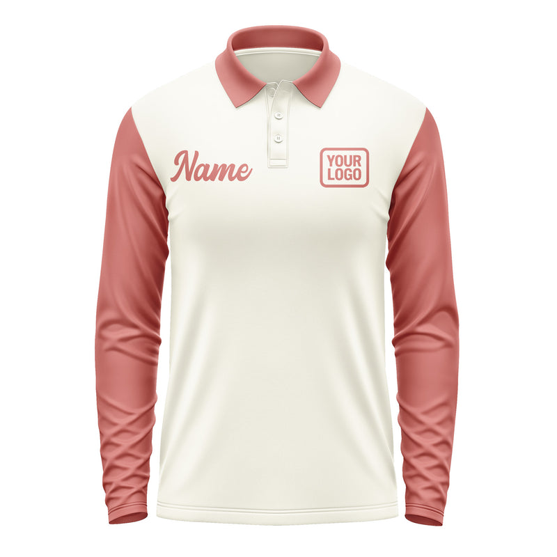 Custom Cream Copper Rose Long Sleeve Polo Shirt Pl032929B129