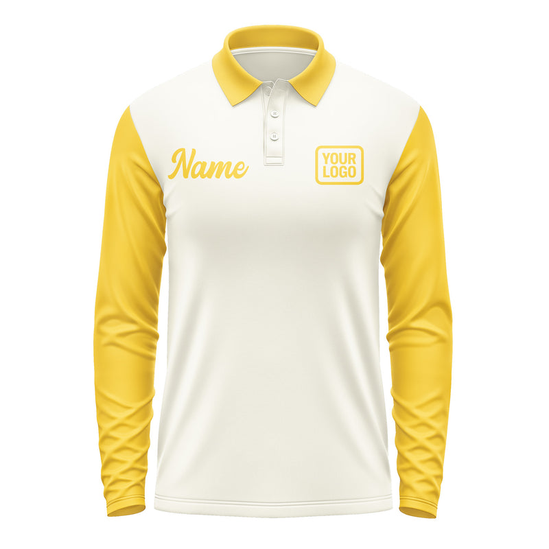 Custom Cream Gold Long Sleeve Polo Shirt Pl033030B130