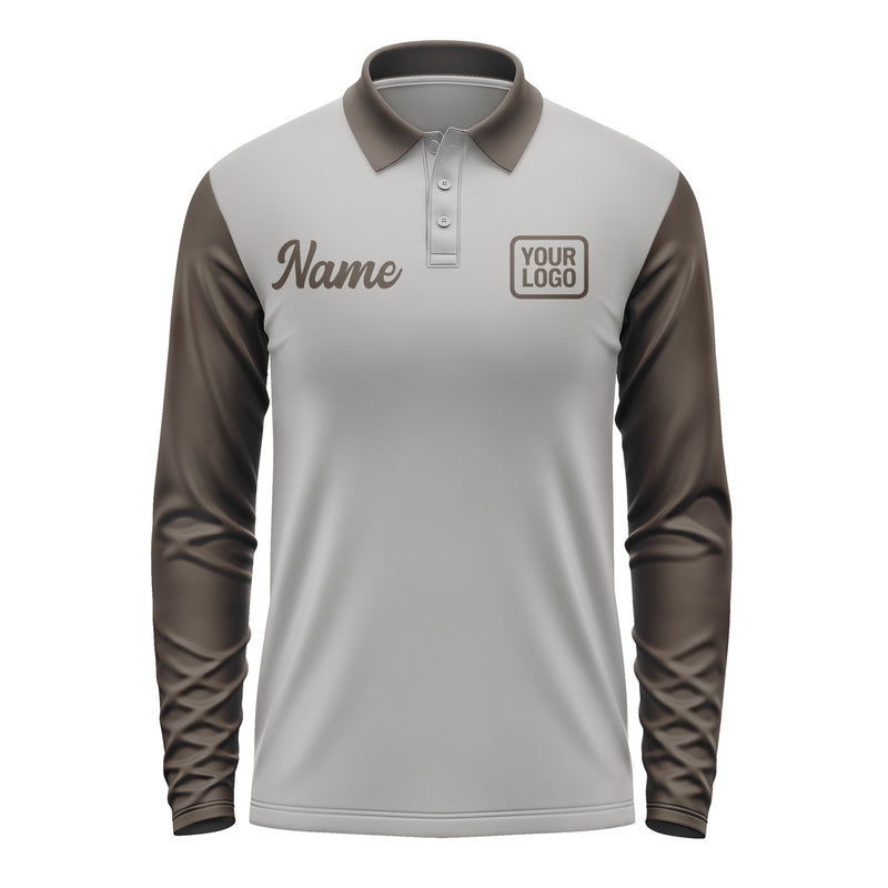 Custom Gray Brown Long Sleeve Polo Shirt Pl040101B101