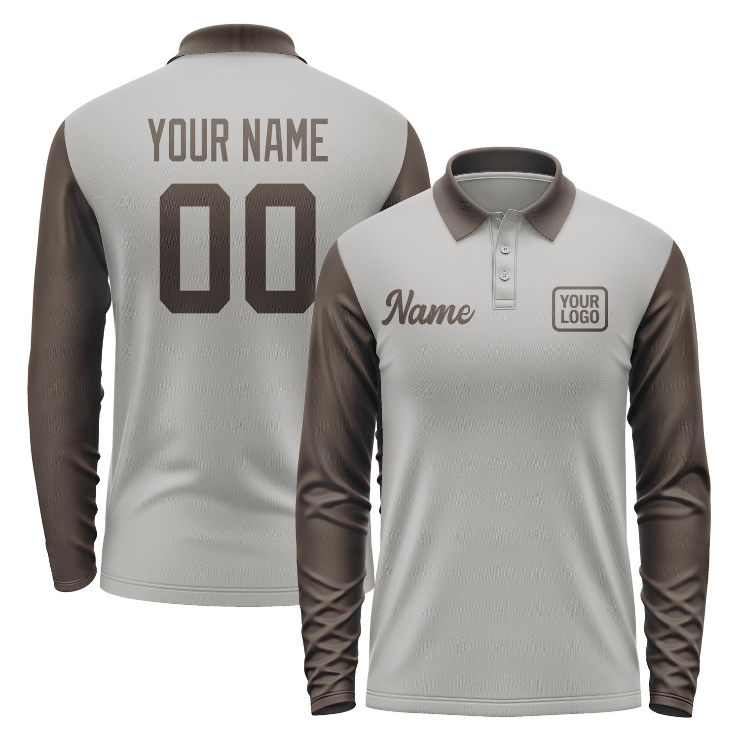 Custom Gray Brown Long Sleeve Polo Shirt Pl040101B101