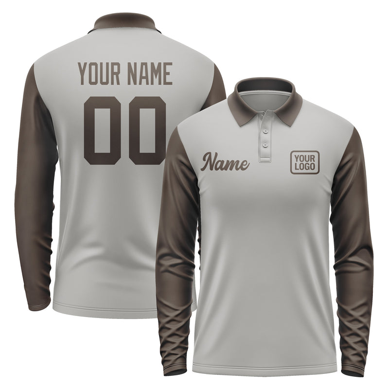 Custom Gray Brown Long Sleeve Polo Shirt Pl040101B101