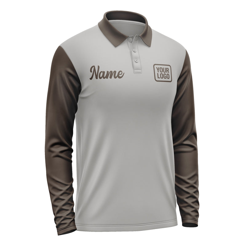Custom Gray Brown Long Sleeve Polo Shirt Pl040101B101