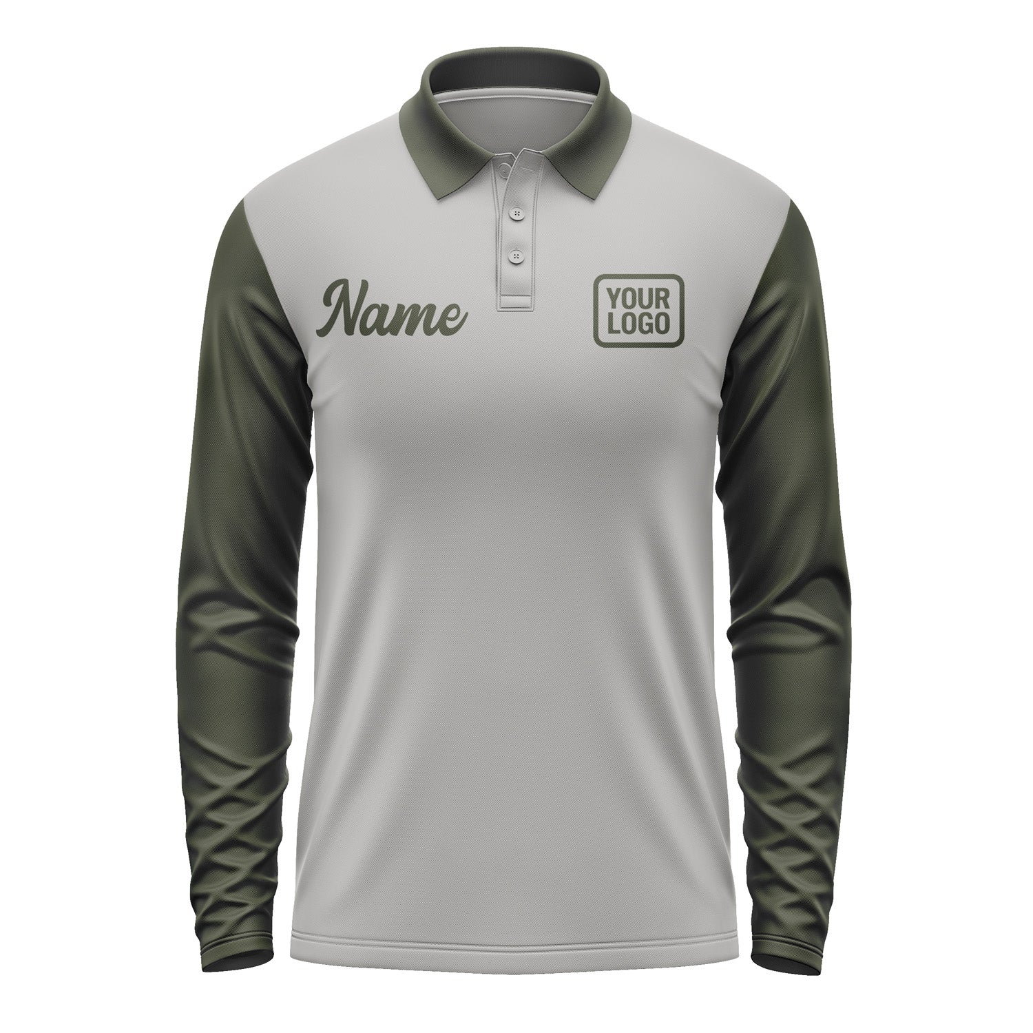 Custom Gray Olive Long Sleeve Polo Shirt Pl040202B102
