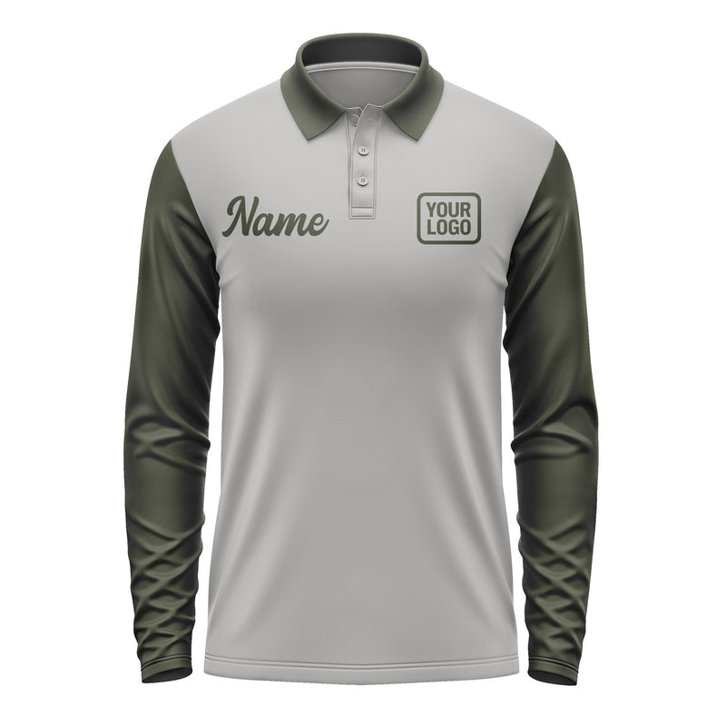 Custom Gray Olive Long Sleeve Polo Shirt Pl040202B102