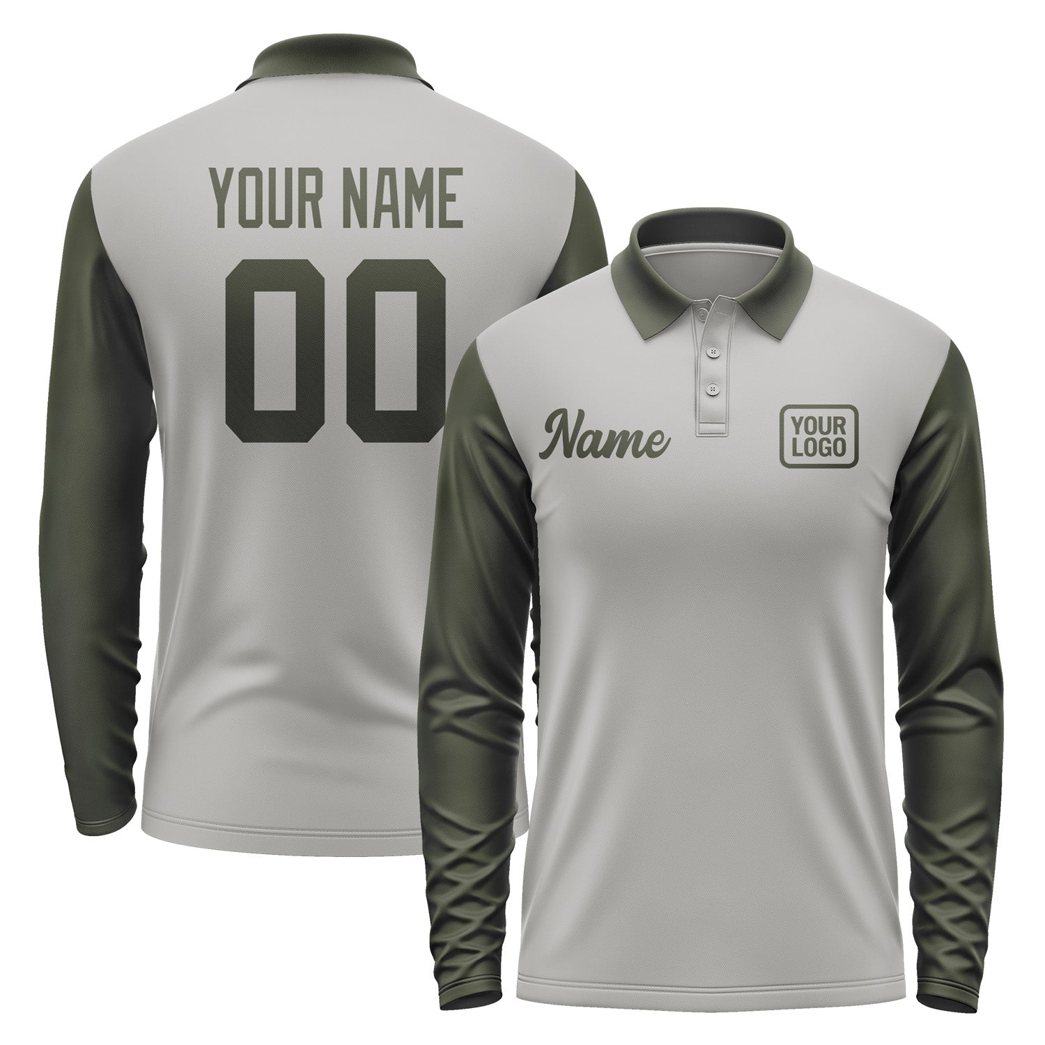 Custom Gray Olive Long Sleeve Polo Shirt Pl040202B102