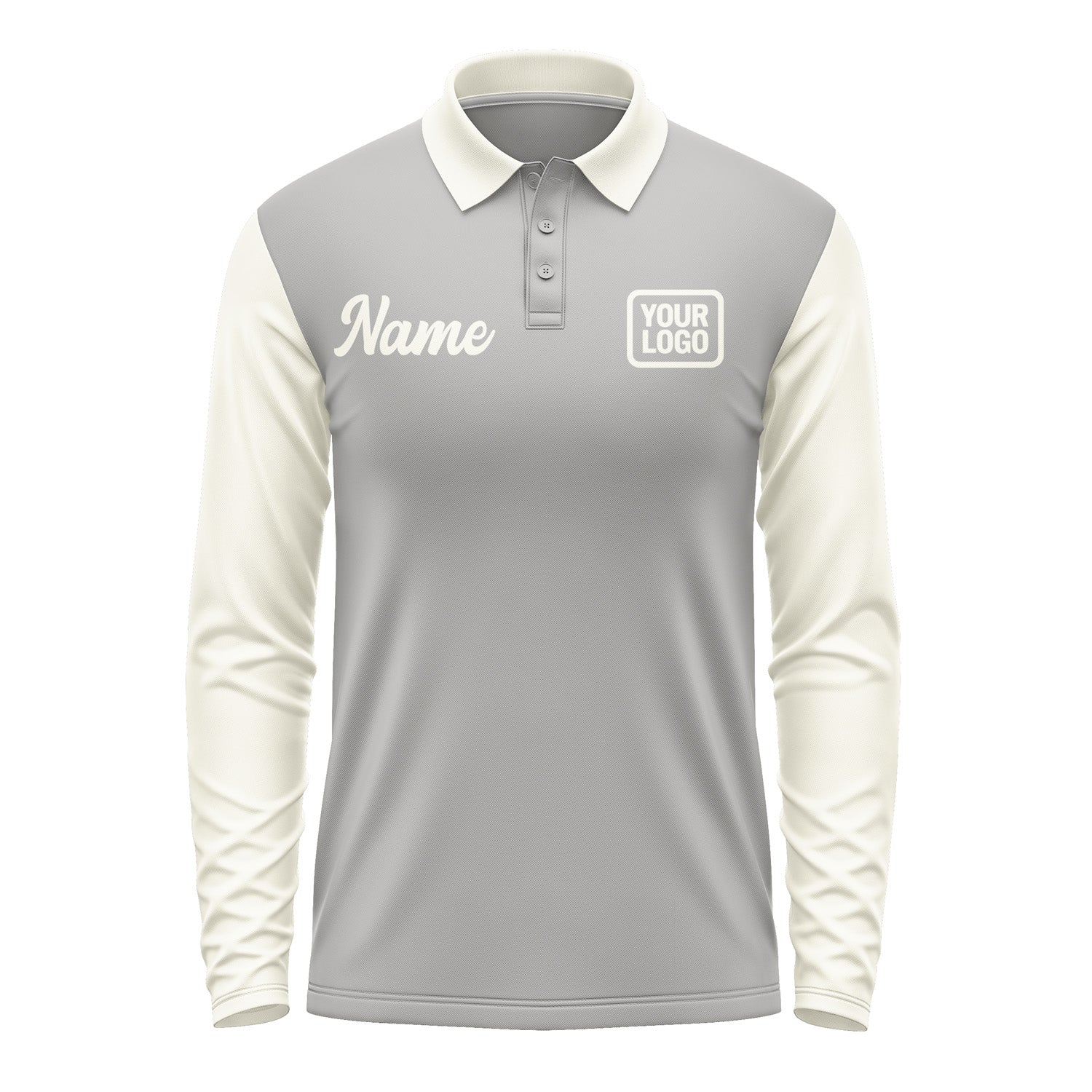 Custom Gray Cream Long Sleeve Polo Shirt Pl040303B103