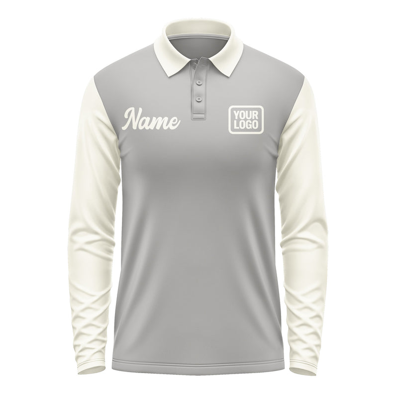 Custom Gray Cream Long Sleeve Polo Shirt Pl040303B103