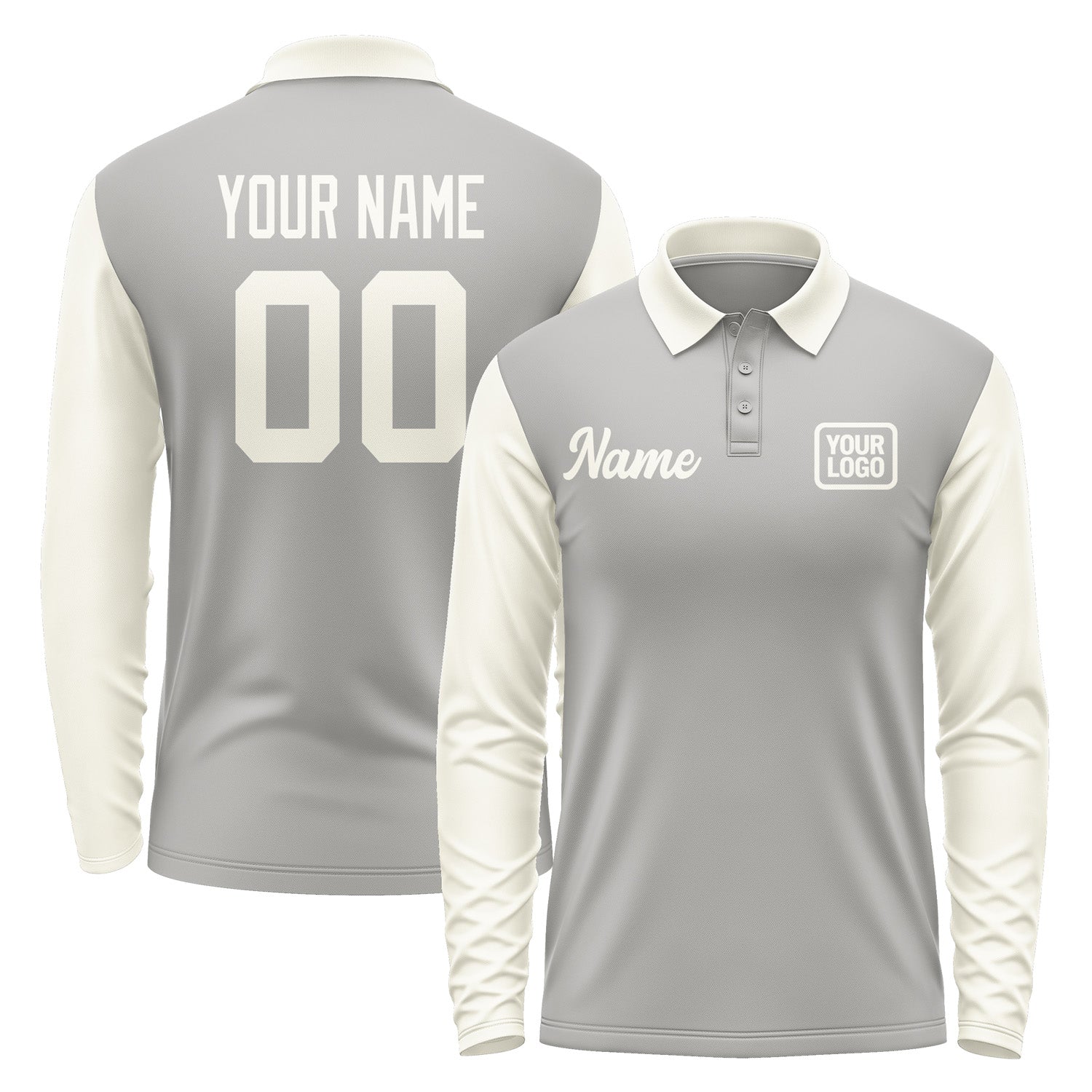 Custom Gray Cream Long Sleeve Polo Shirt Pl040303B103