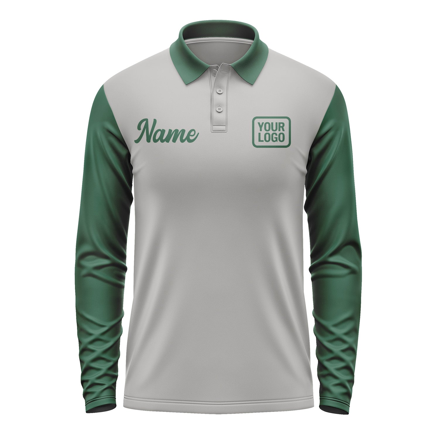 Custom Gray Green Long Sleeve Polo Shirt Pl040505B105