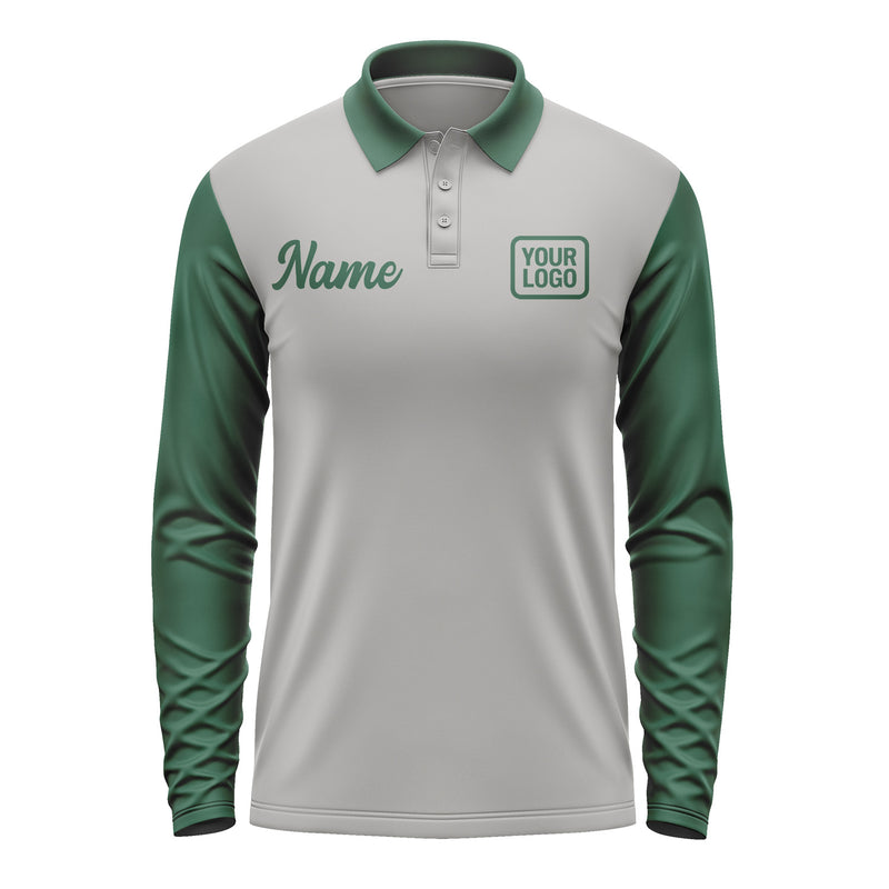 Custom Gray Green Long Sleeve Polo Shirt Pl040505B105