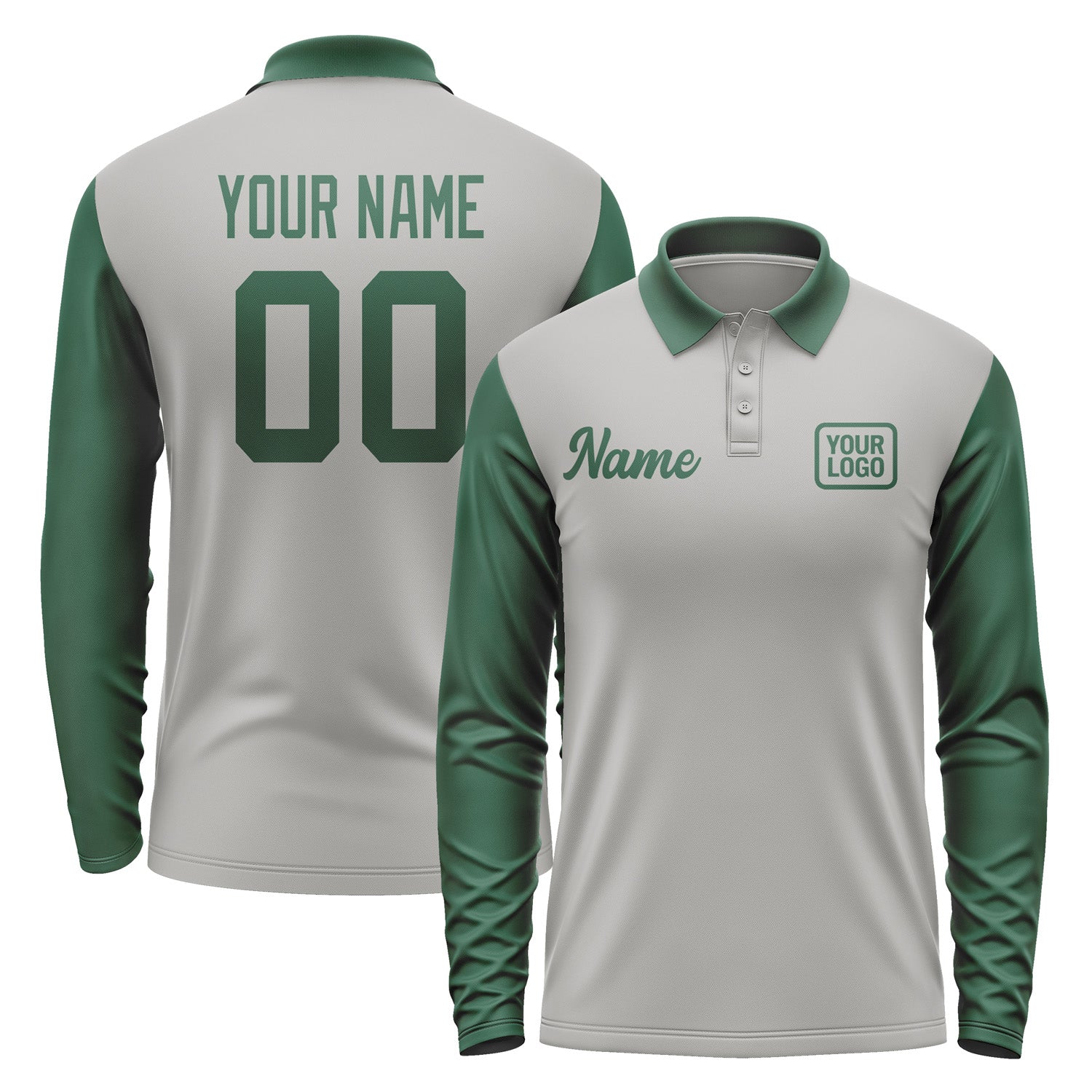 Custom Gray Green Long Sleeve Polo Shirt Pl040505B105