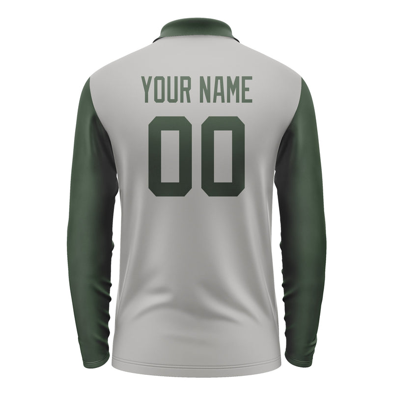 Custom Gray Dark Green Long Sleeve Polo Shirt Pl040606B106