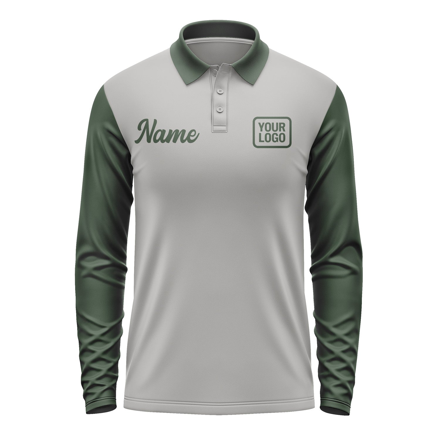 Custom Gray Dark Green Long Sleeve Polo Shirt Pl040606B106