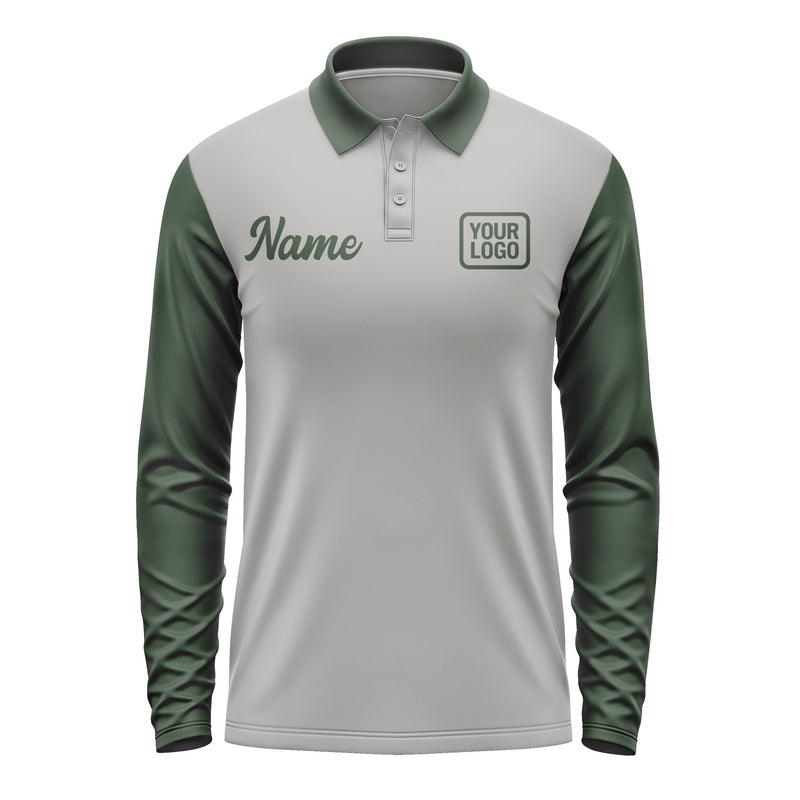 Custom Gray Dark Green Long Sleeve Polo Shirt Pl040606B106