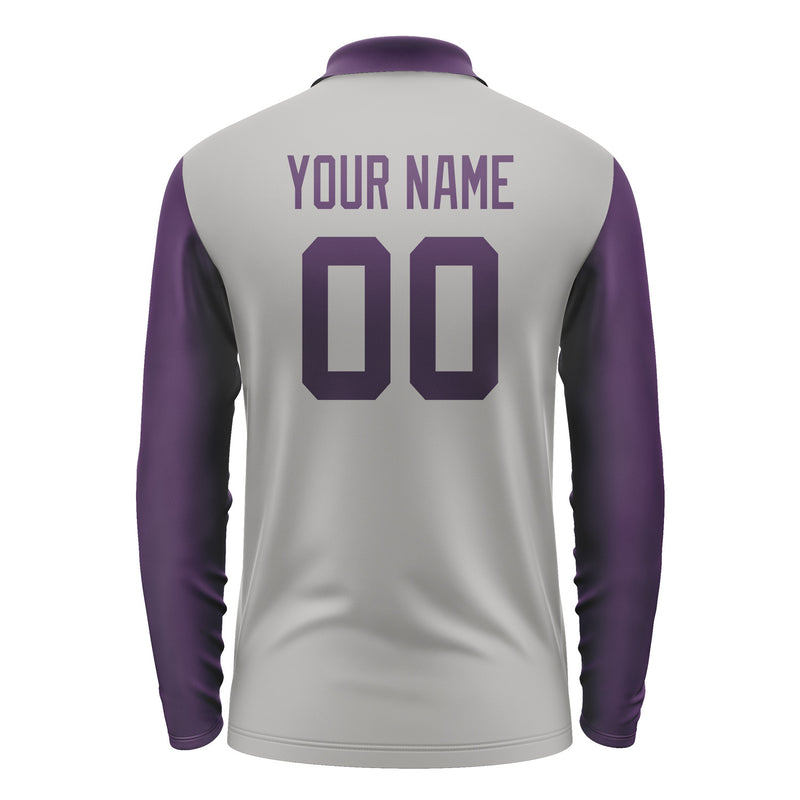Custom Gray Purple Long Sleeve Polo Shirt Pl040707B107
