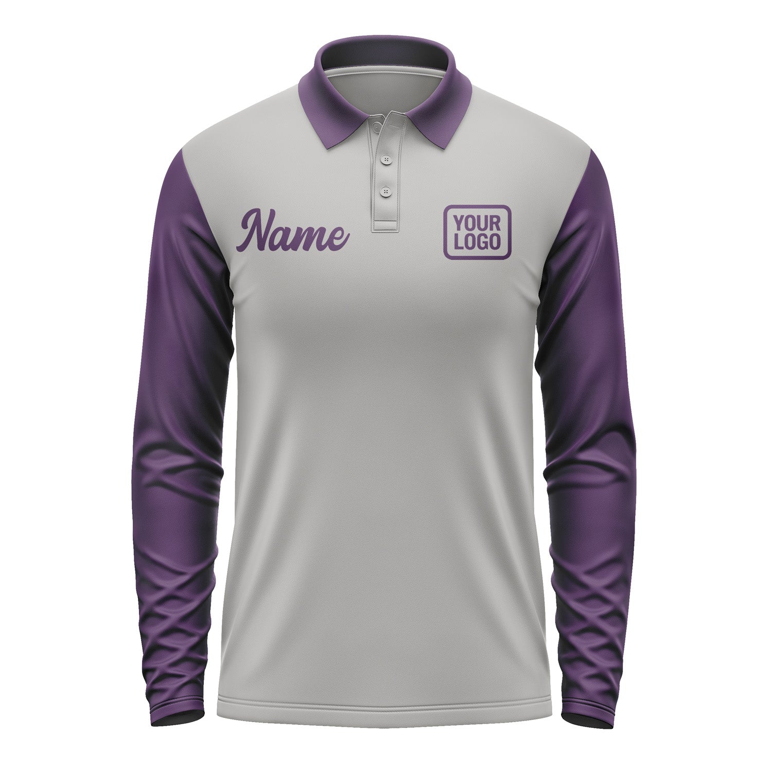 Custom Gray Purple Long Sleeve Polo Shirt Pl040707B107