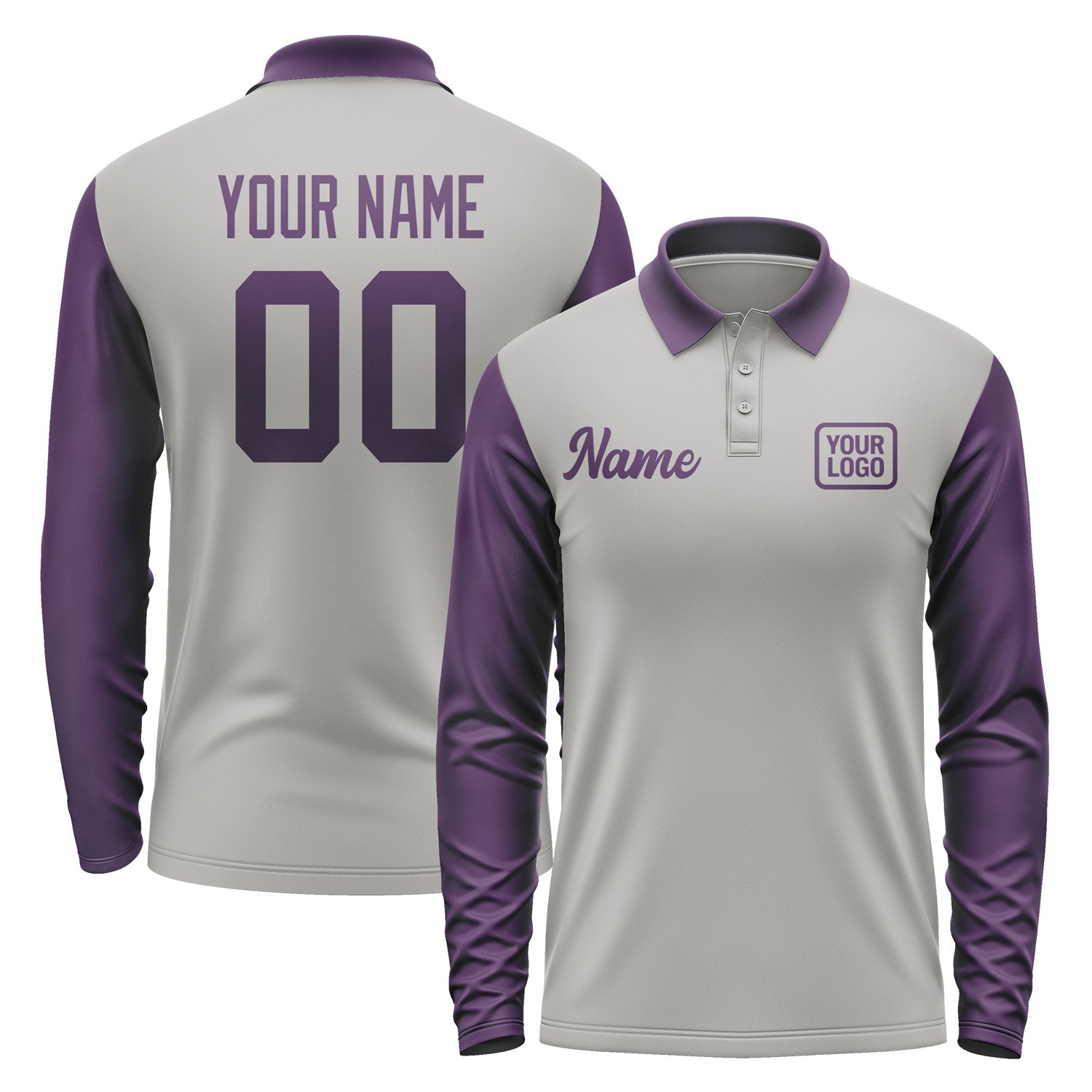 Custom Gray Purple Long Sleeve Polo Shirt Pl040707B107