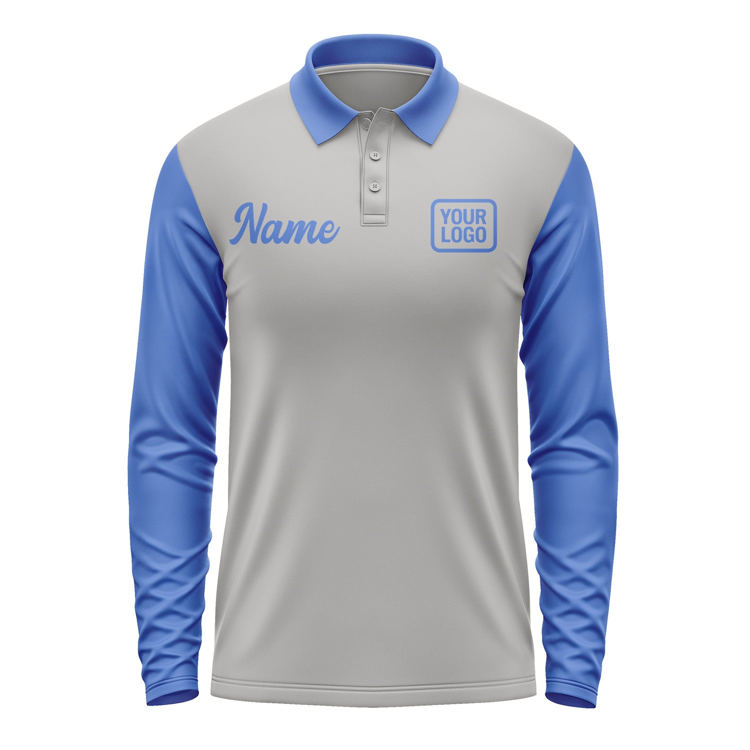 Custom Gray Sky Blue Long Sleeve Polo Shirt Pl040909B109