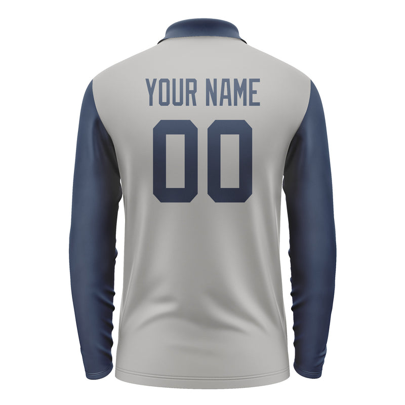 Custom Gray Blue Long Sleeve Polo Shirt Pl041010B110