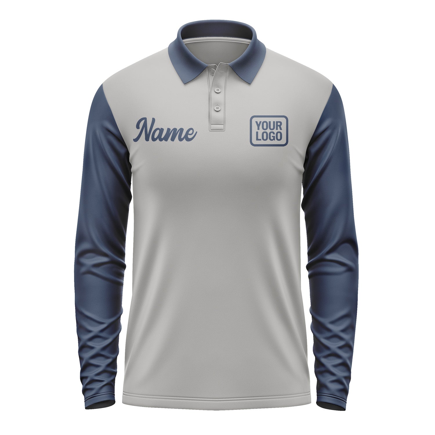 Custom Gray Blue Long Sleeve Polo Shirt Pl041010B110