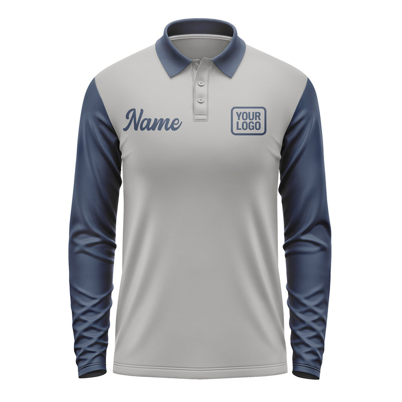 Custom Gray Blue Long Sleeve Polo Shirt Pl041010B110