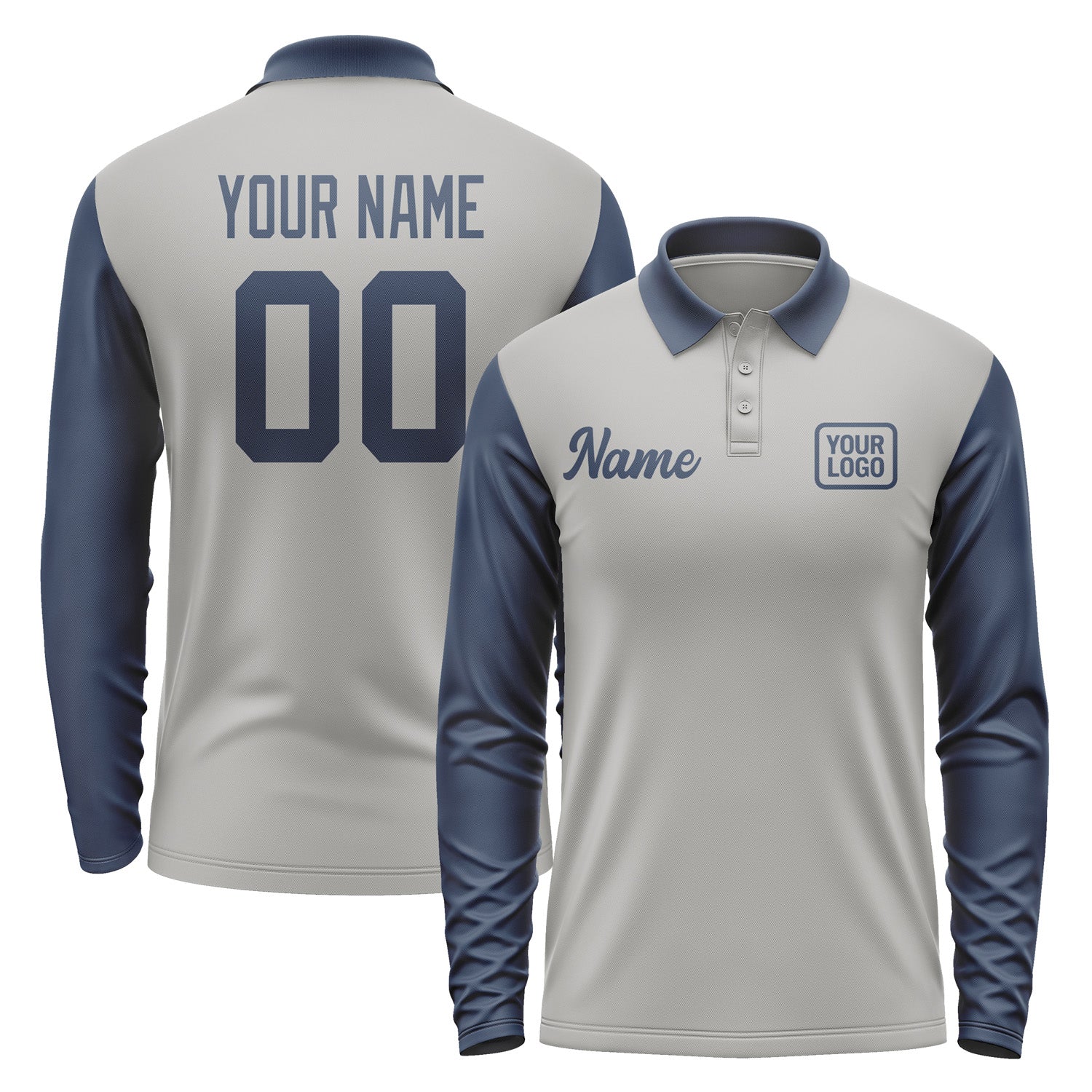 Custom Gray Blue Long Sleeve Polo Shirt Pl041010B110