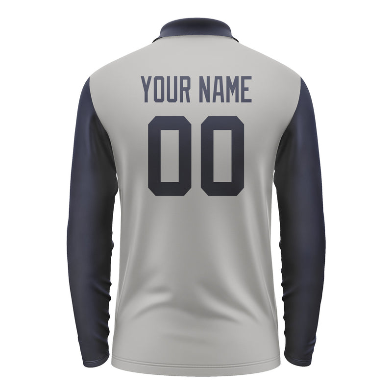 Custom Gray Navy Long Sleeve Polo Shirt Pl041111B111