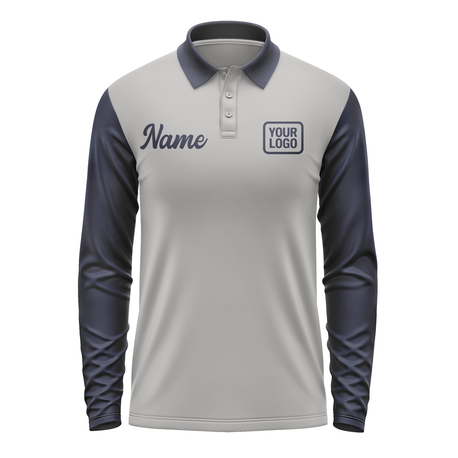 Custom Gray Navy Long Sleeve Polo Shirt Pl041111B111