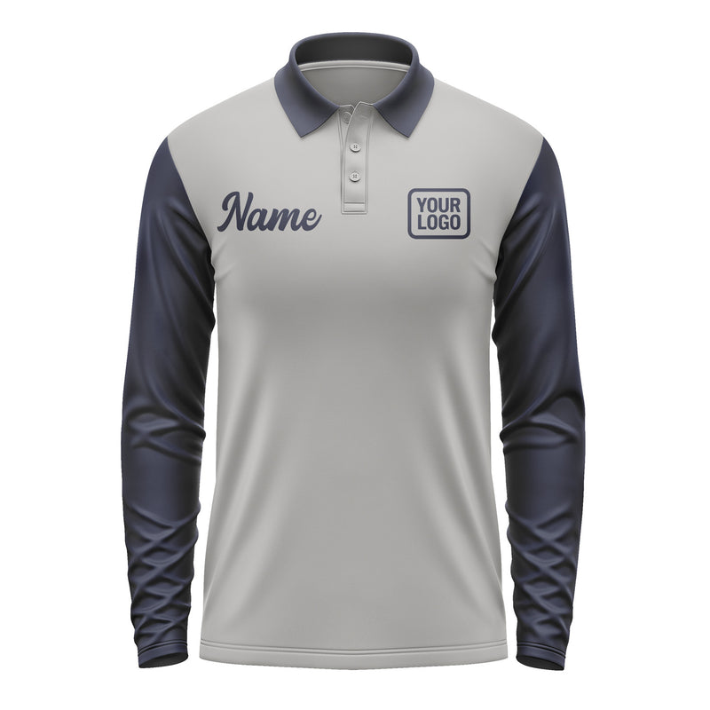 Custom Gray Navy Long Sleeve Polo Shirt Pl041111B111
