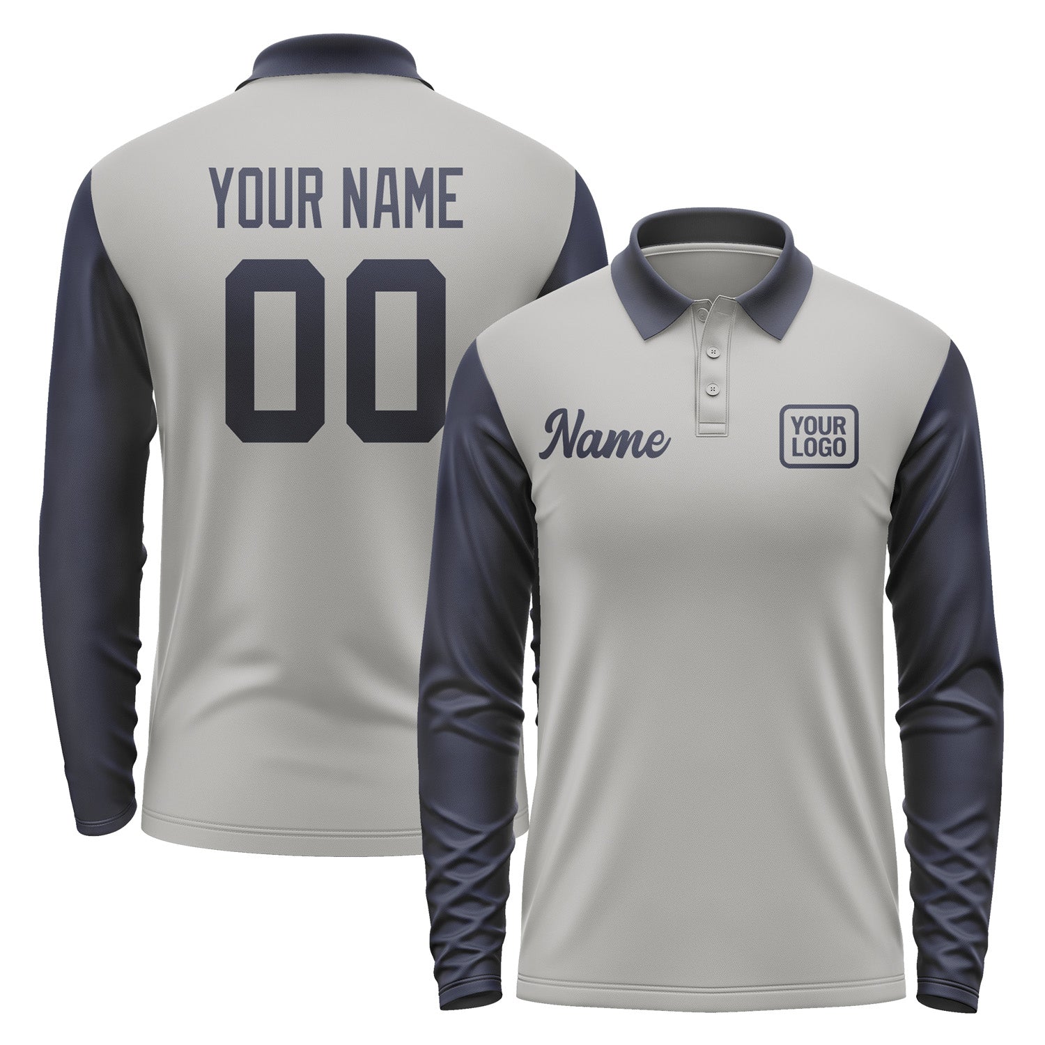 Custom Gray Navy Long Sleeve Polo Shirt Pl041111B111