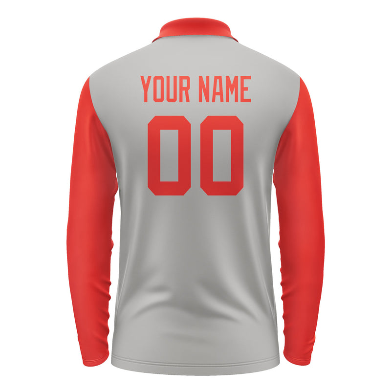Custom Gray Orange Red Long Sleeve Polo Shirt Pl041212B112