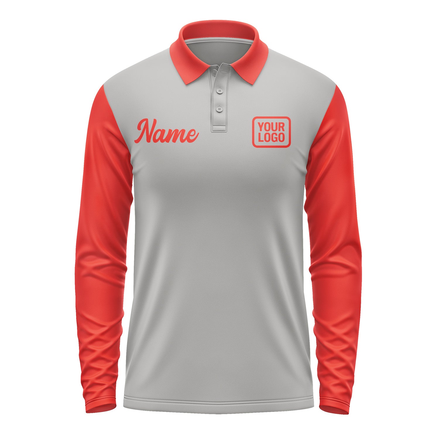 Custom Gray Orange Red Long Sleeve Polo Shirt Pl041212B112