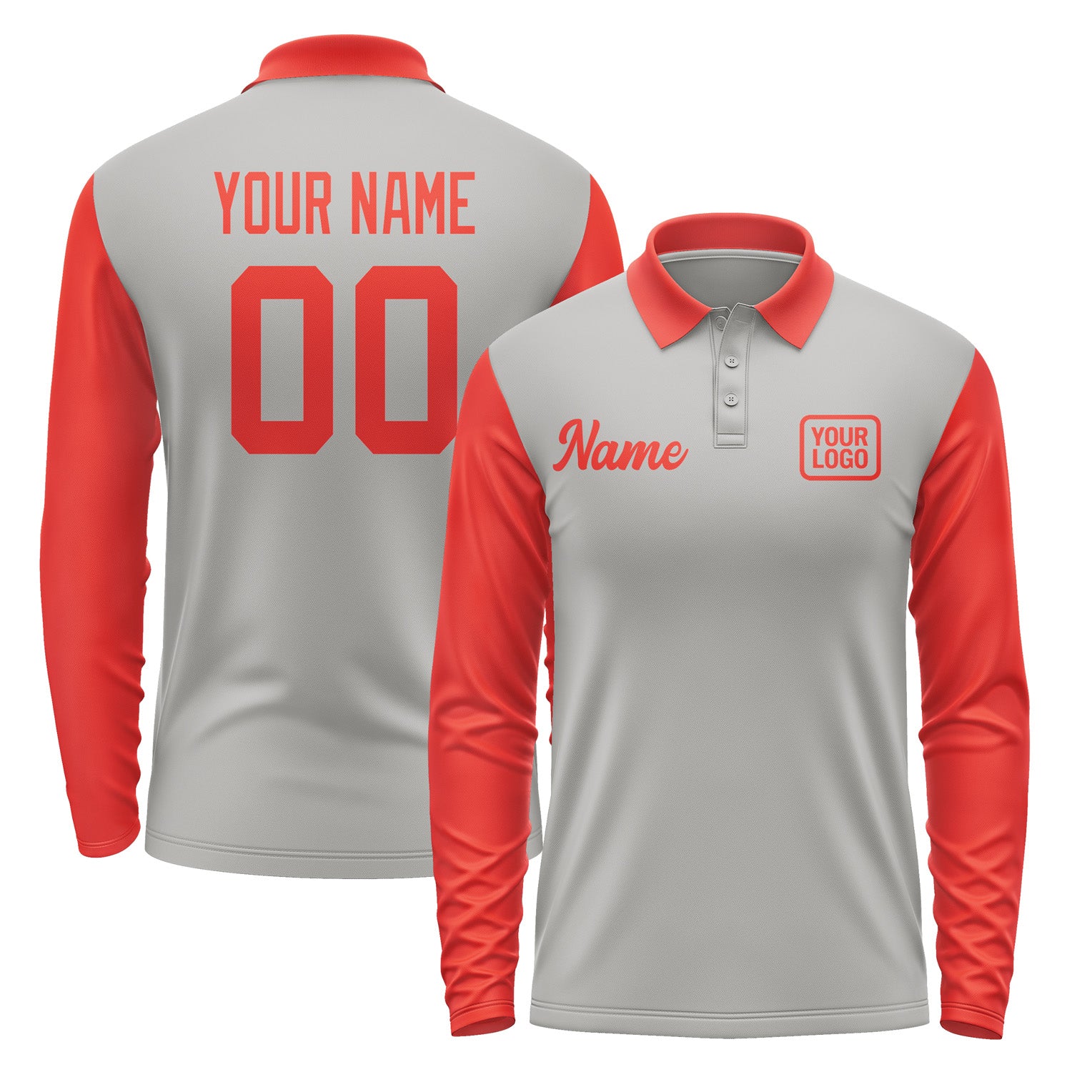 Custom Gray Orange Red Long Sleeve Polo Shirt Pl041212B112