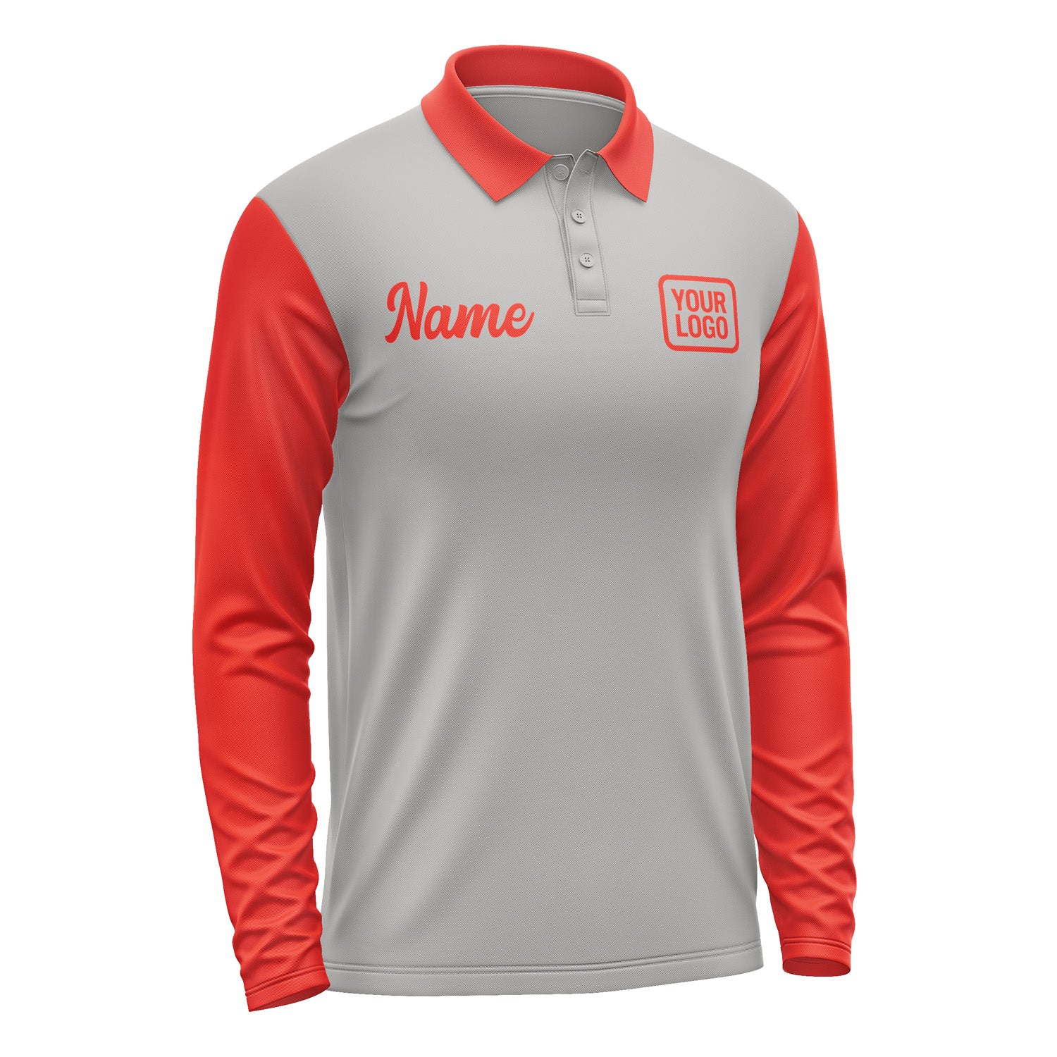 Custom Gray Orange Red Long Sleeve Polo Shirt Pl041212B112