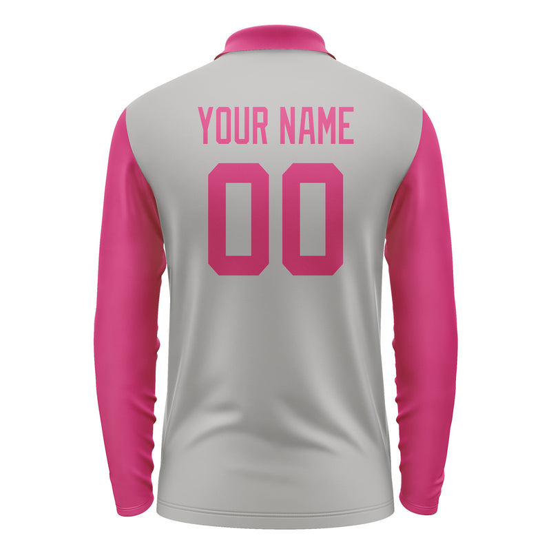 Custom Gray Pink Long Sleeve Polo Shirt Pl041313B113