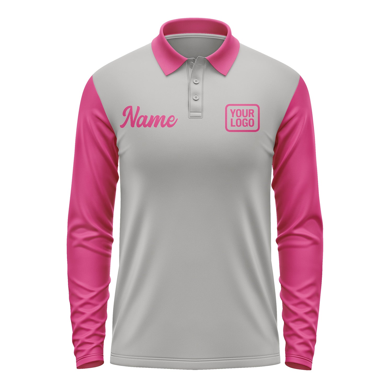 Custom Gray Pink Long Sleeve Polo Shirt Pl041313B113