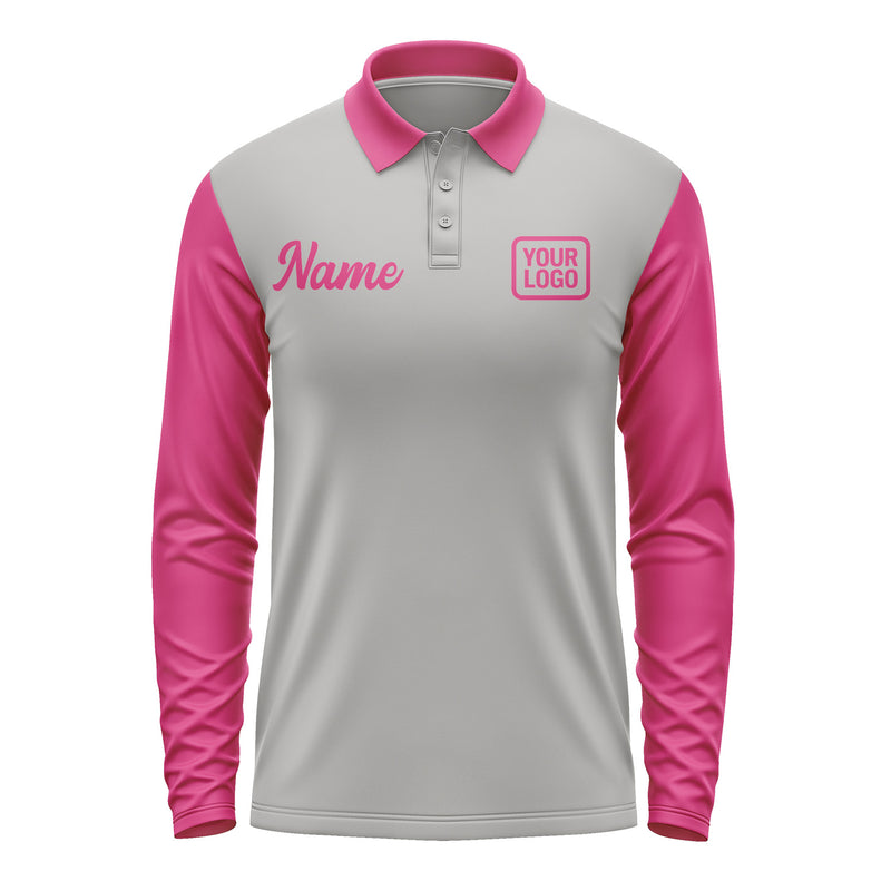 Custom Gray Pink Long Sleeve Polo Shirt Pl041313B113