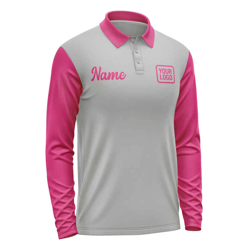Custom Gray Pink Long Sleeve Polo Shirt Pl041313B113